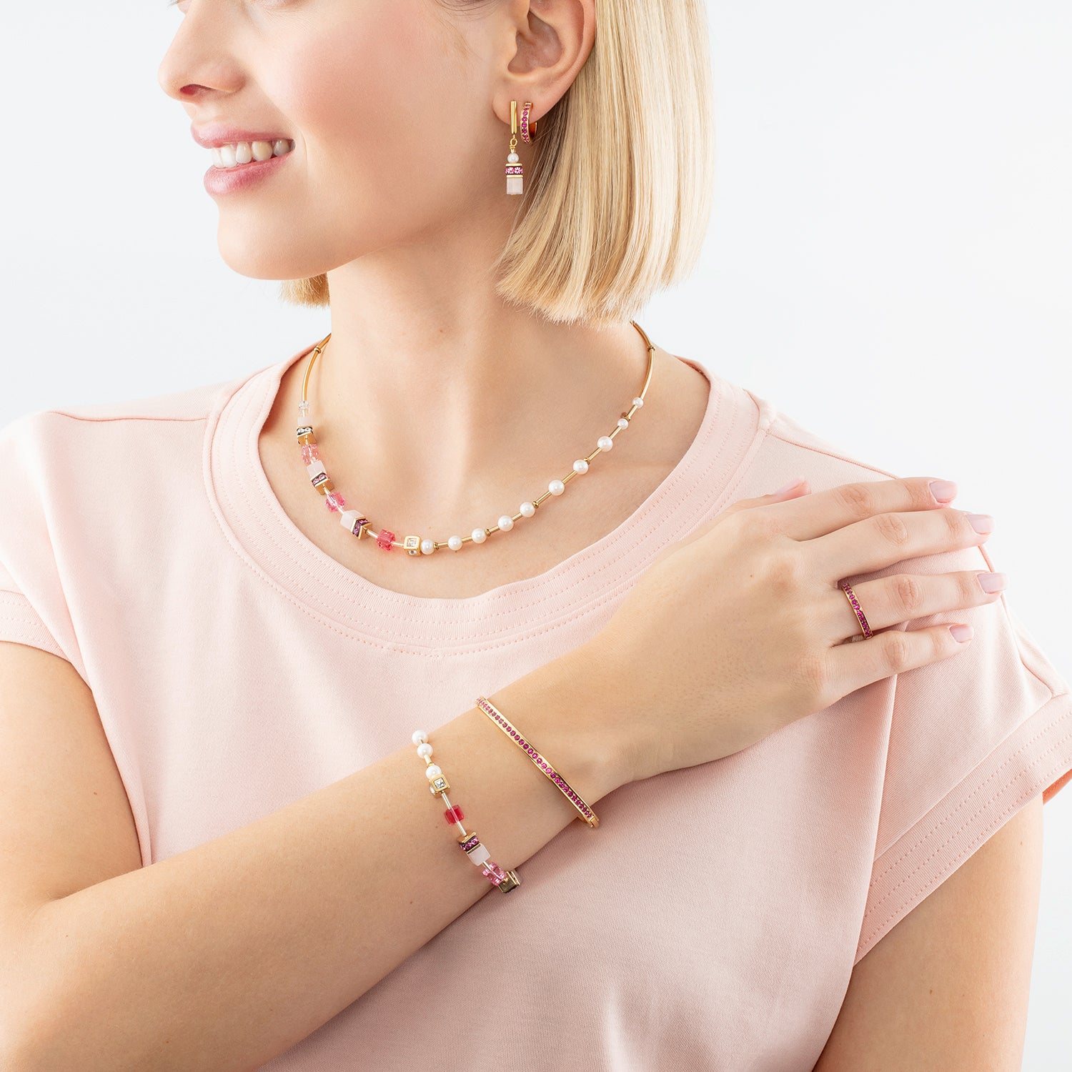 Collana GeoCUBE® Fusion Precious Pearl Mix oro-rosa