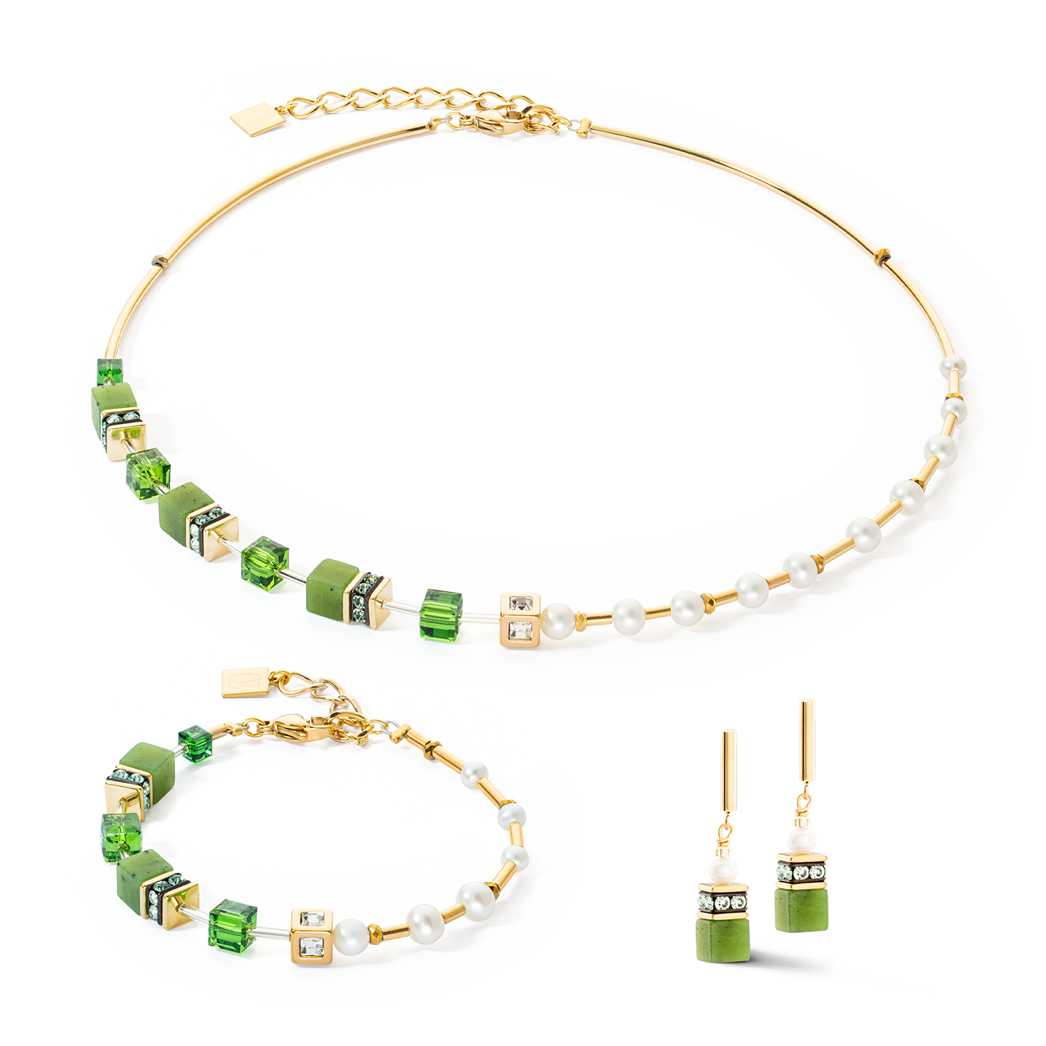 Collana GeoCUBE® Fusion Precious Pearl Mix oro-verde