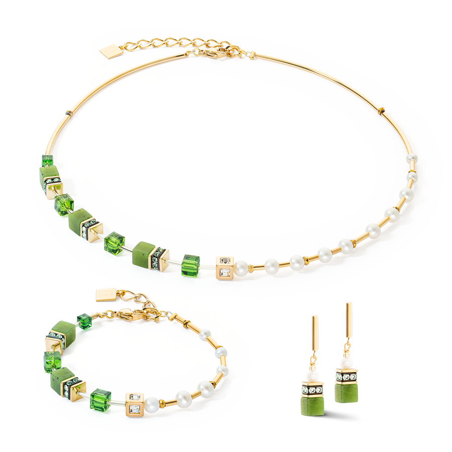 Collana GeoCUBE® Fusion Precious Pearl Mix oro-verde