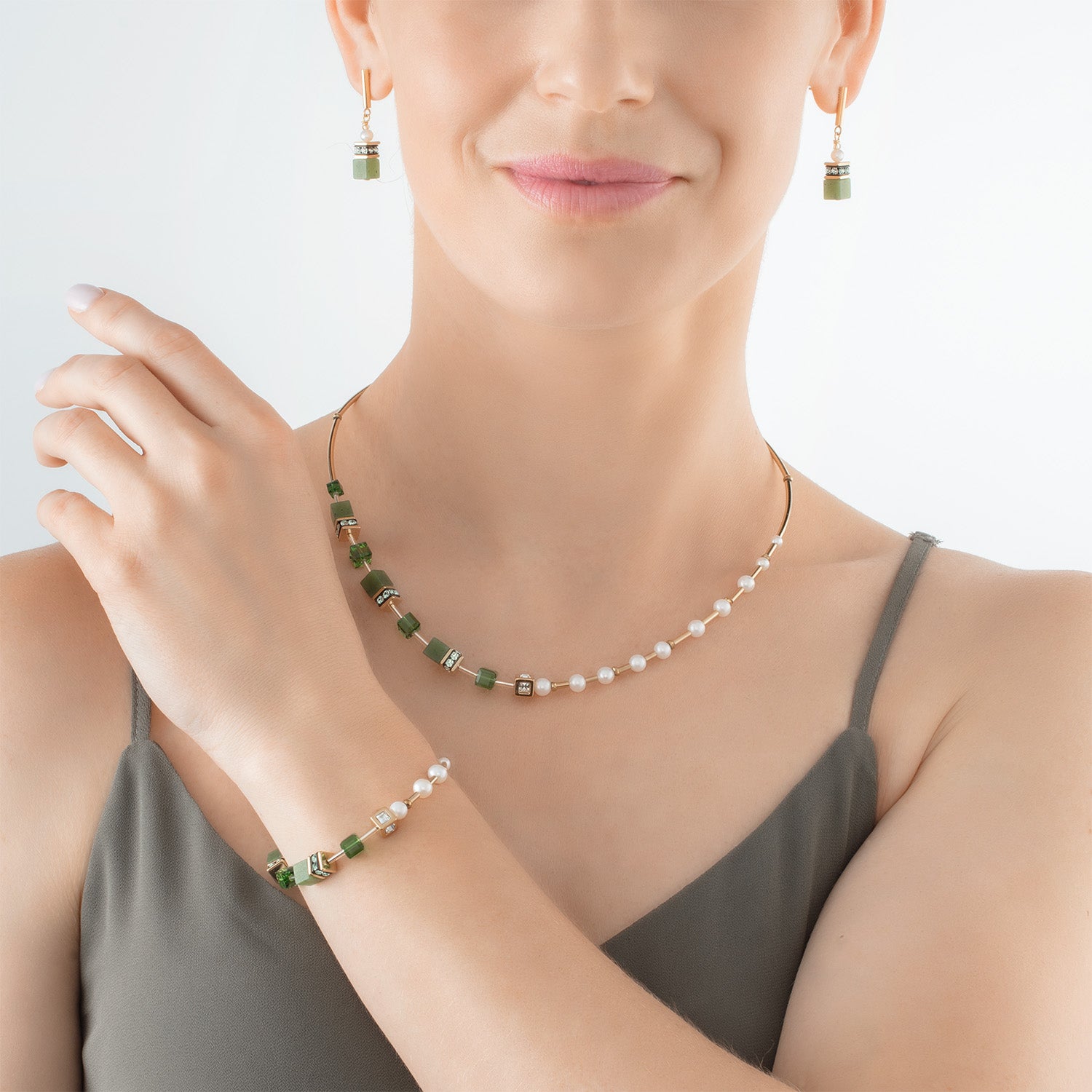 Collana GeoCUBE® Fusion Precious Pearl Mix oro-verde