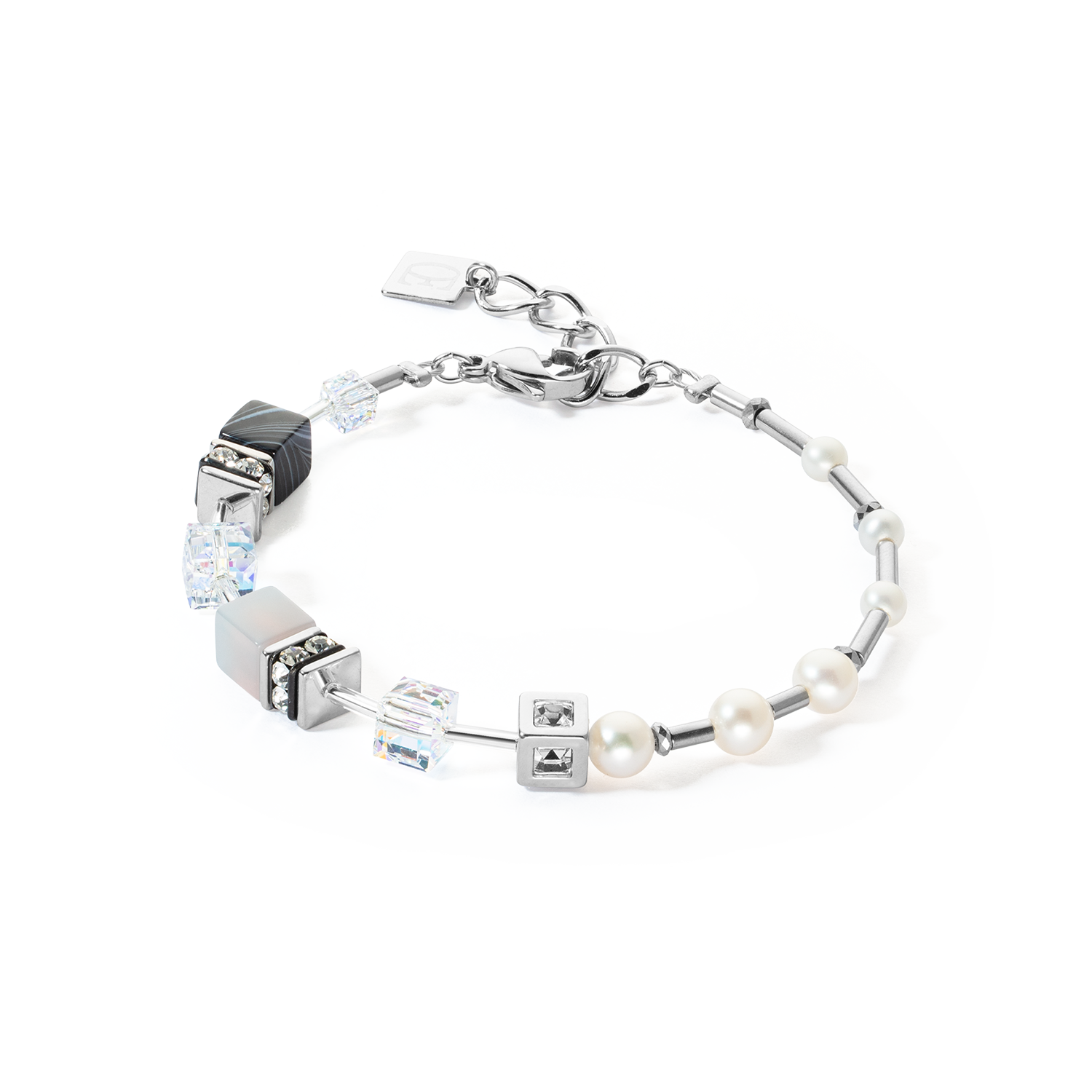 Bracciale GeoCUBE®Fusion Precious Pearl Mix grigio-argento