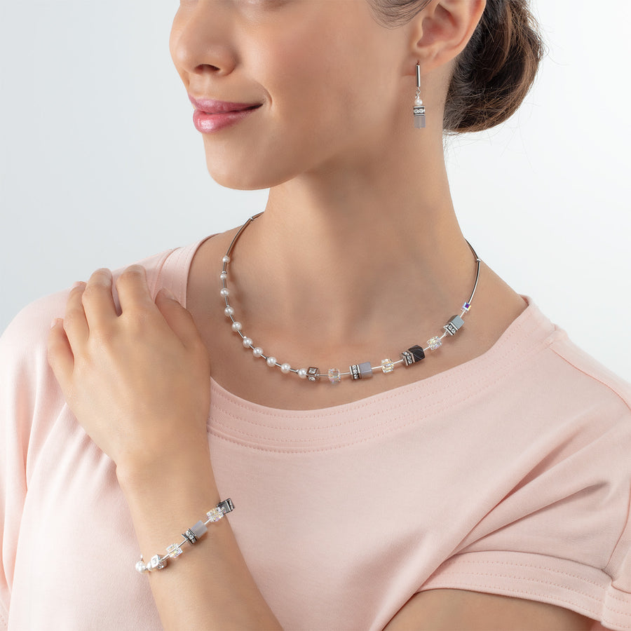 Set di gioielli GeoCUBE® Fusion Precious Pearl Mix grigio-argento