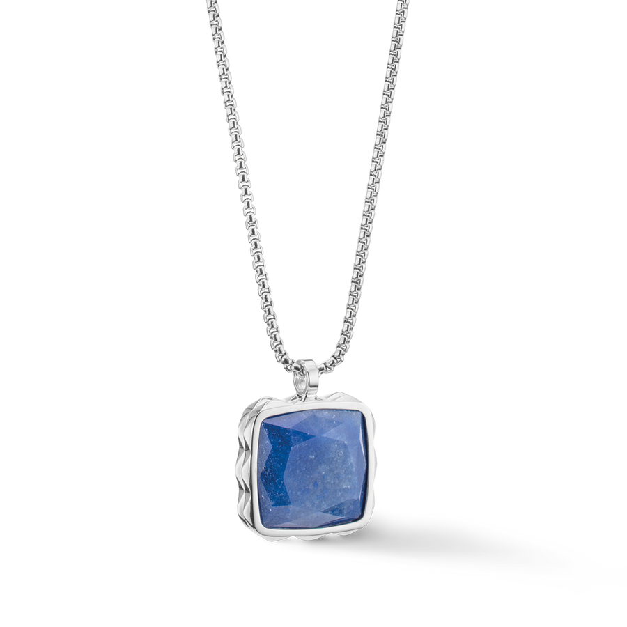 Collana Amuleto Spikes Square Avventurina argento-blu