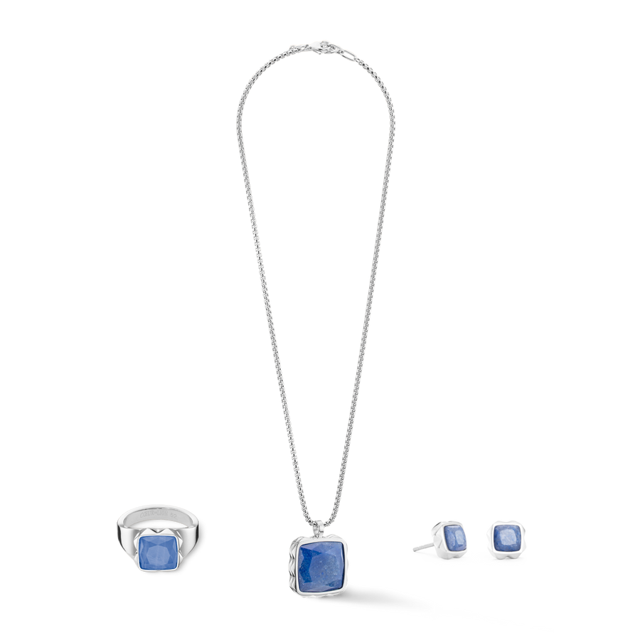 Collana Amuleto Spikes Square Avventurina argento-blu