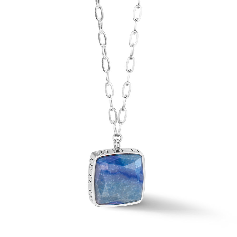 Collana OE Amuleto Quadrato Avventurina argento-blu