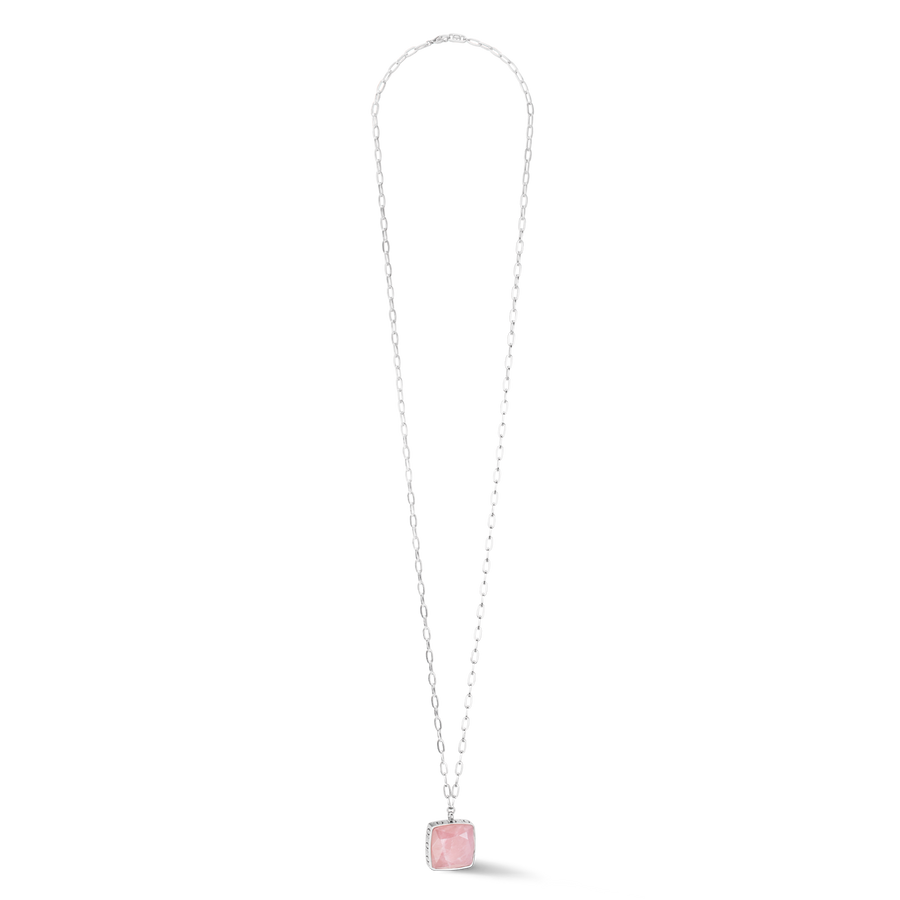 Collana OE Amuleto Quadrato Quarzo Rosa argento-rosa