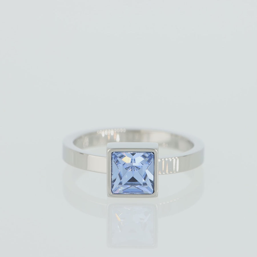 Brilliant Square big anello argento blu chiaro