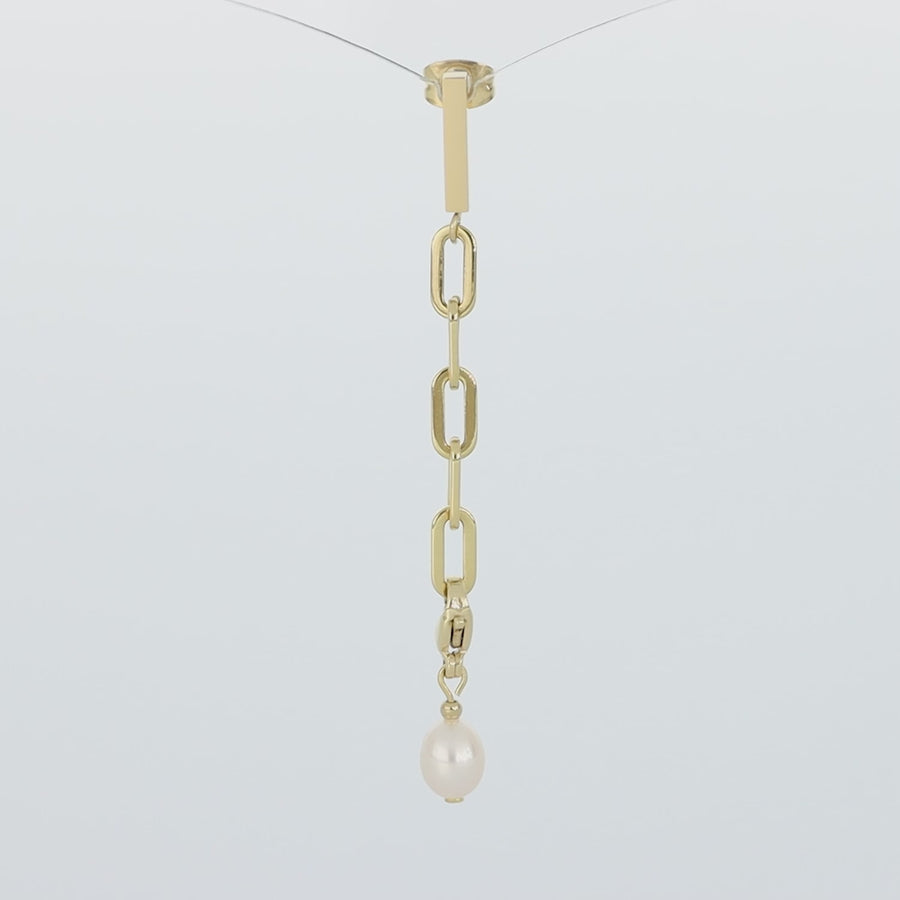 Orecchini Modern Chain oro e charm con perle d'acqua dolce