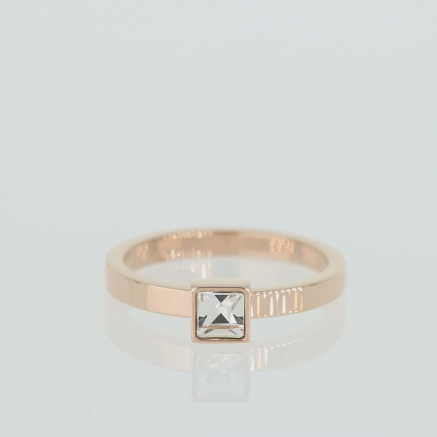 Brilliant Square small anello oro rosa cristallo