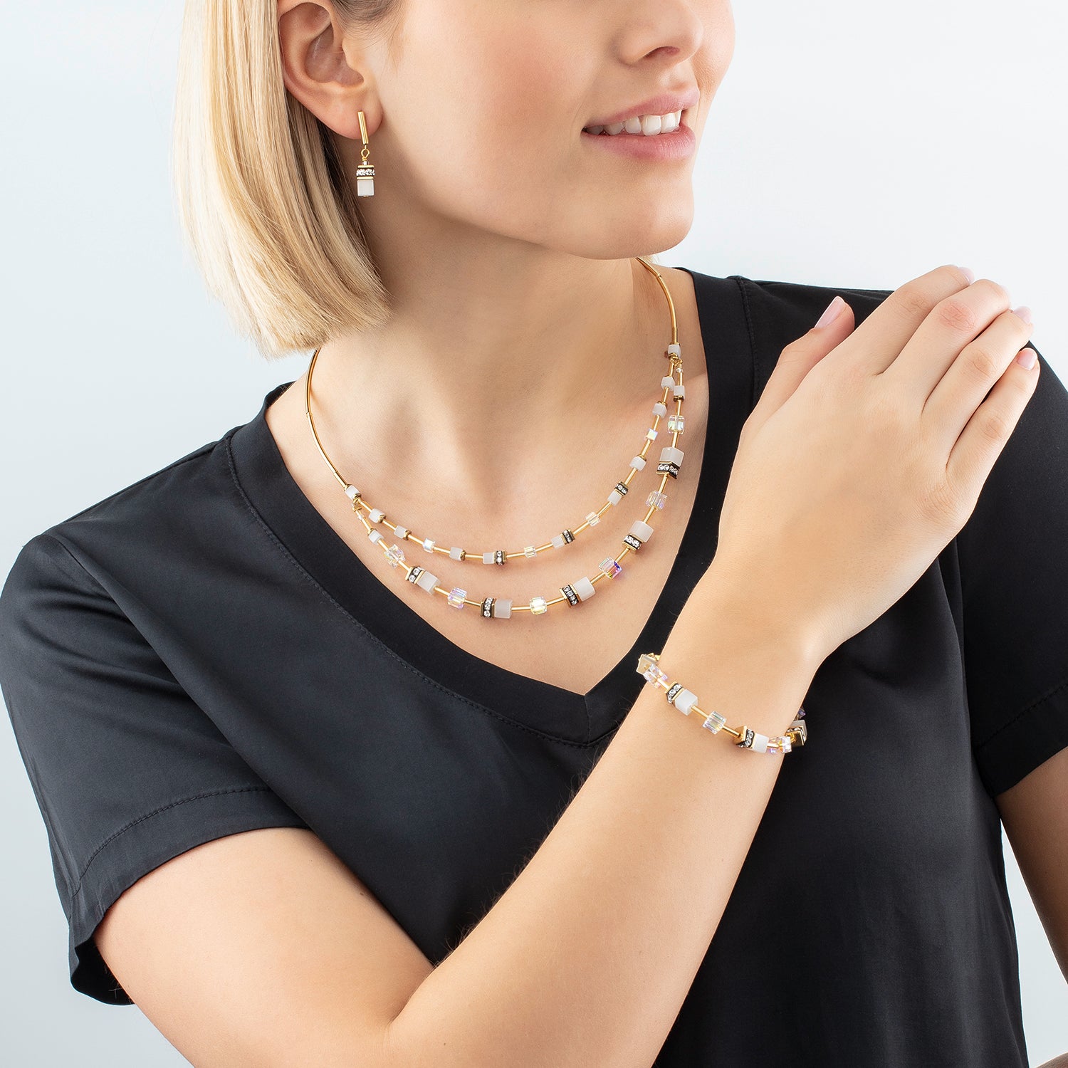 Collana GeoCUBE® Iconic Layer bianco-oro