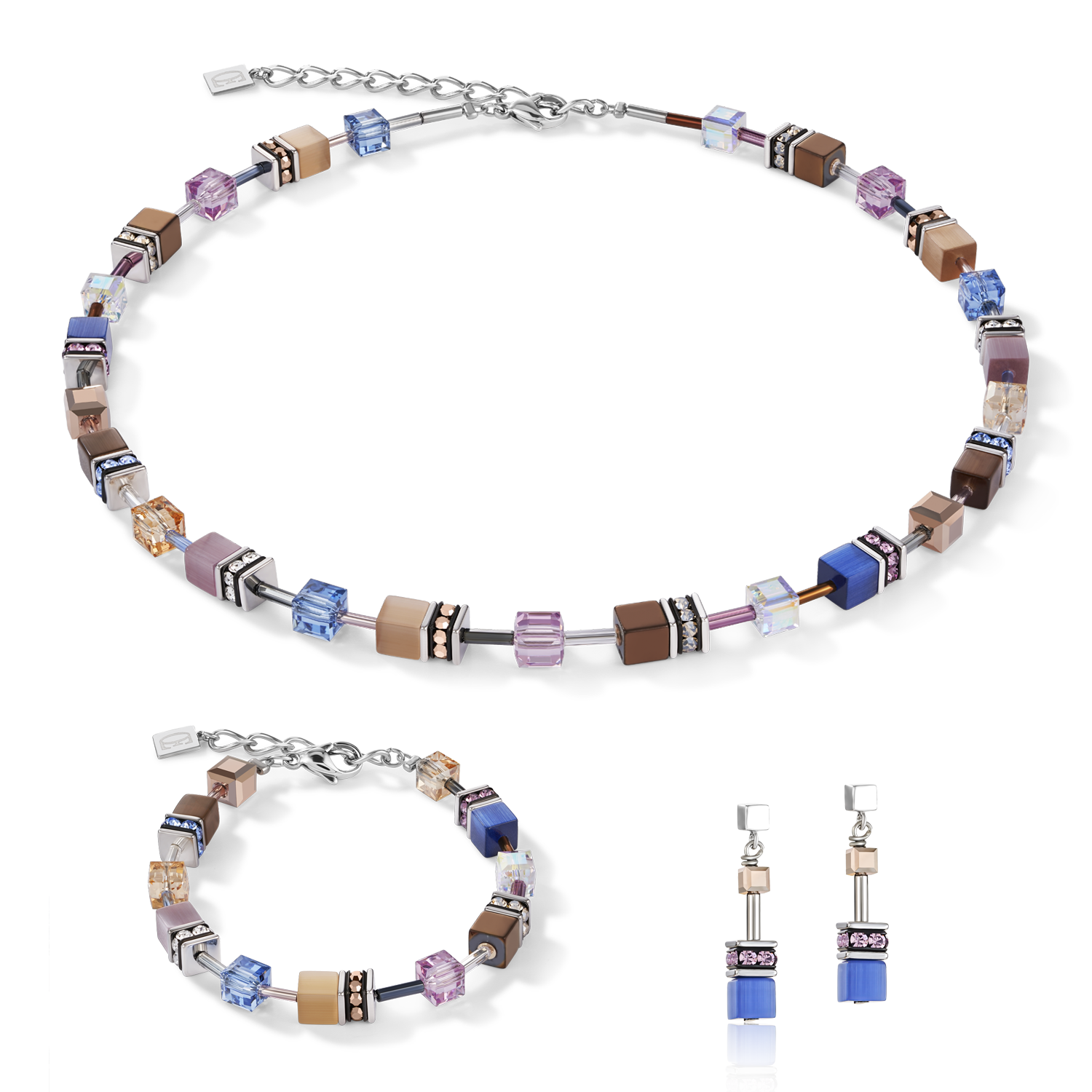 Collana GeoCUBE® blu-marrone-lilla