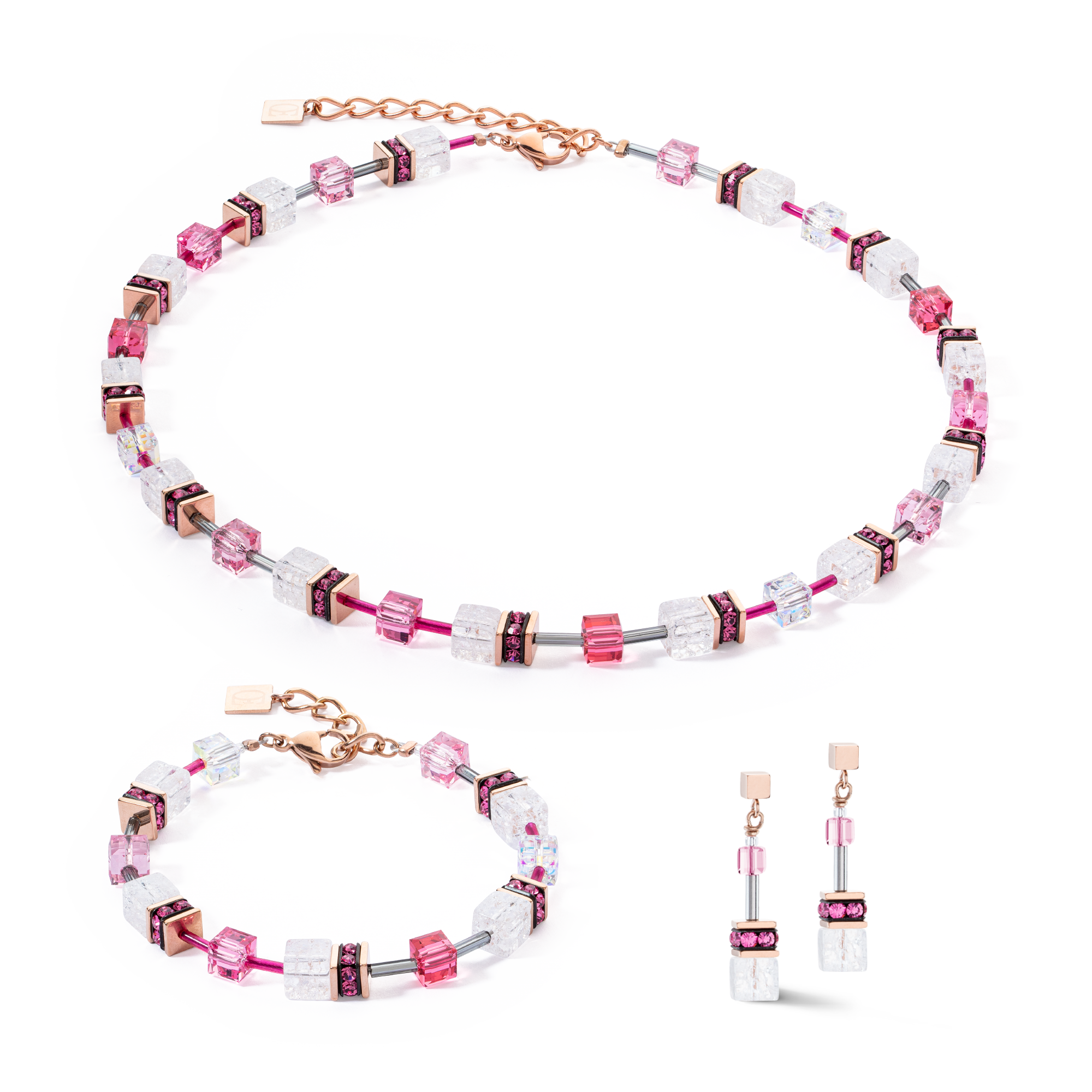 Collana GeoCUBE® Iconic Nature rosa-bianco