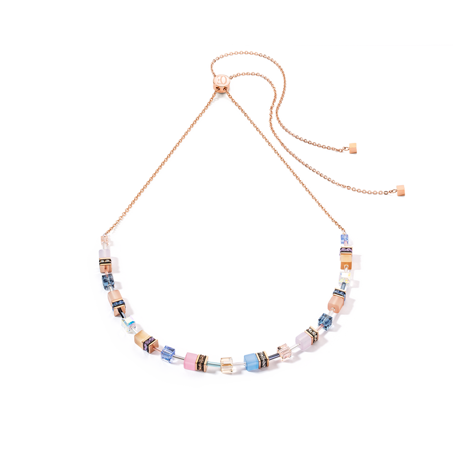 Collana GeoCUBE® Iconic Chain azzurro-rosa