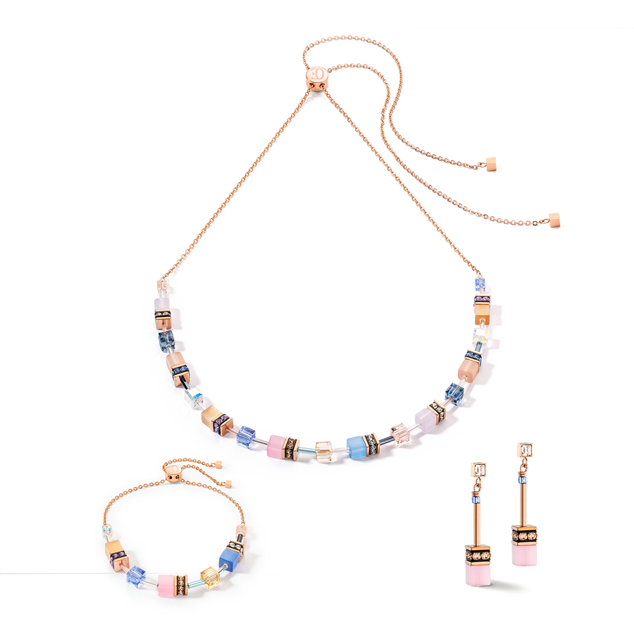 Collana GeoCUBE® Iconic Chain azzurro-rosa