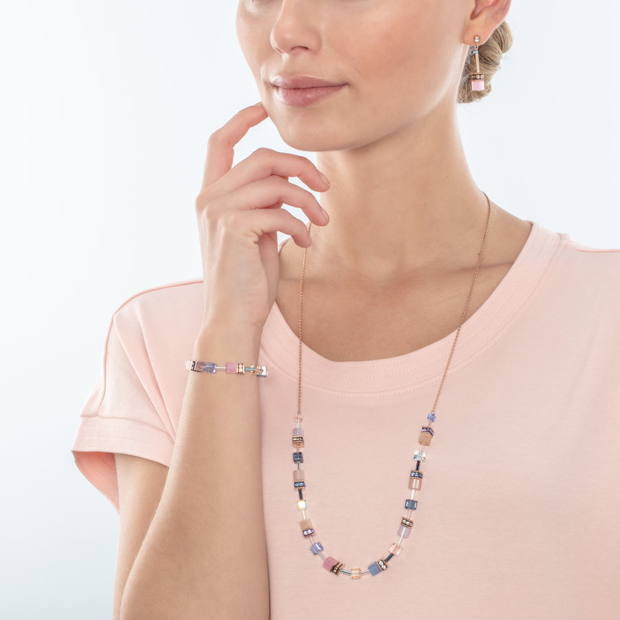 Collana GeoCUBE® Iconic Chain azzurro-rosa