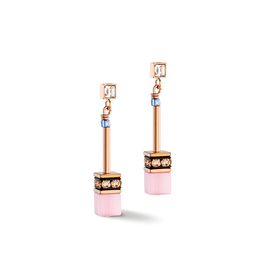 Orecchini GeoCUBE® Iconic Chain azzurro-rosa