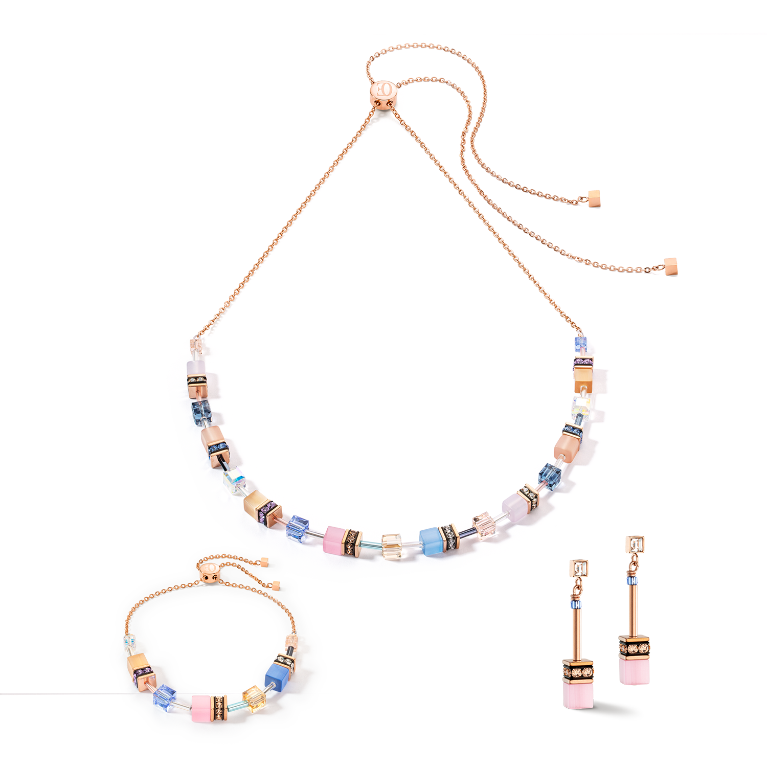 Bracciale GeoCUBE® Iconic Chain azzurro-rosa