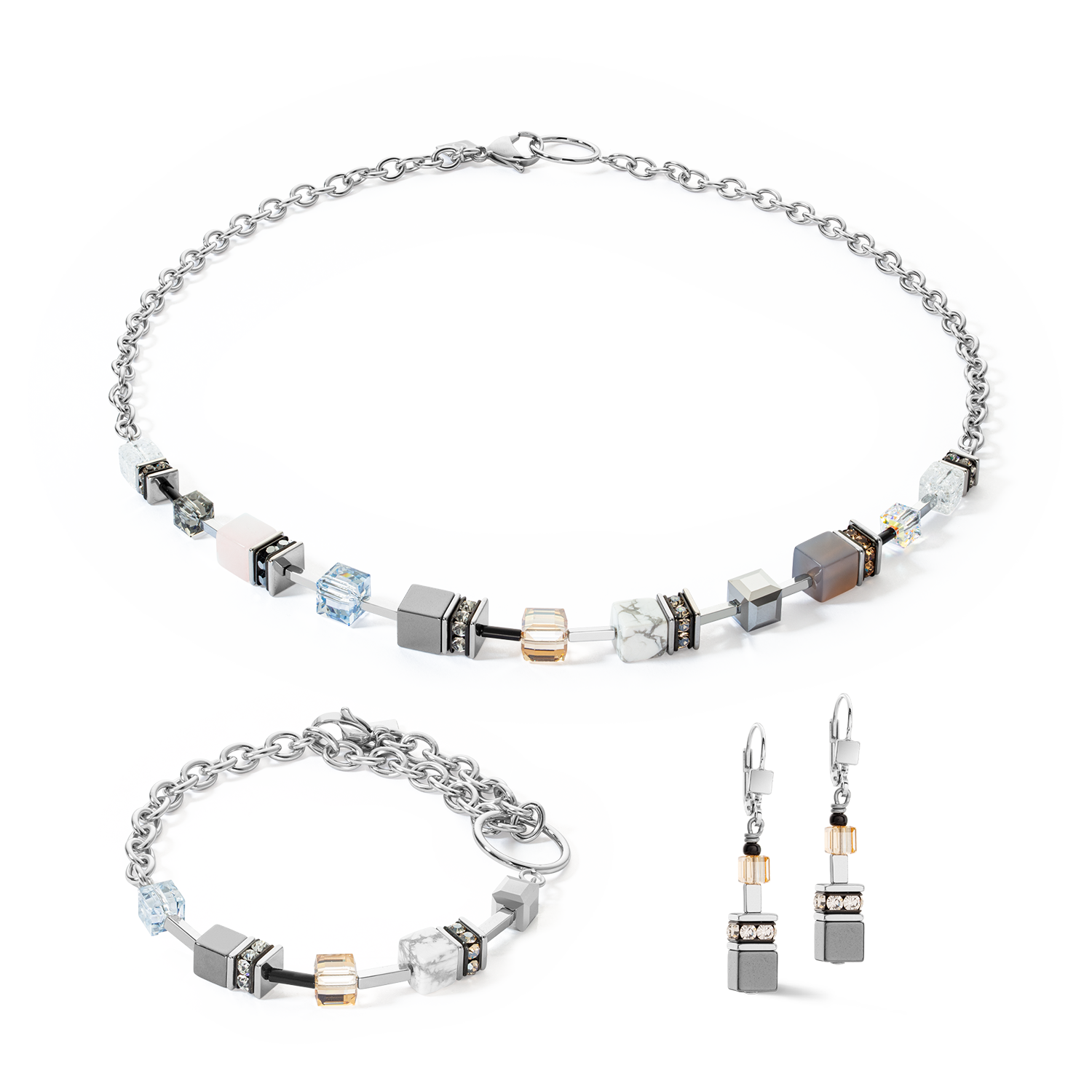 Orecchini GeoCUBE® Iconic Precious Chain grigio-beige