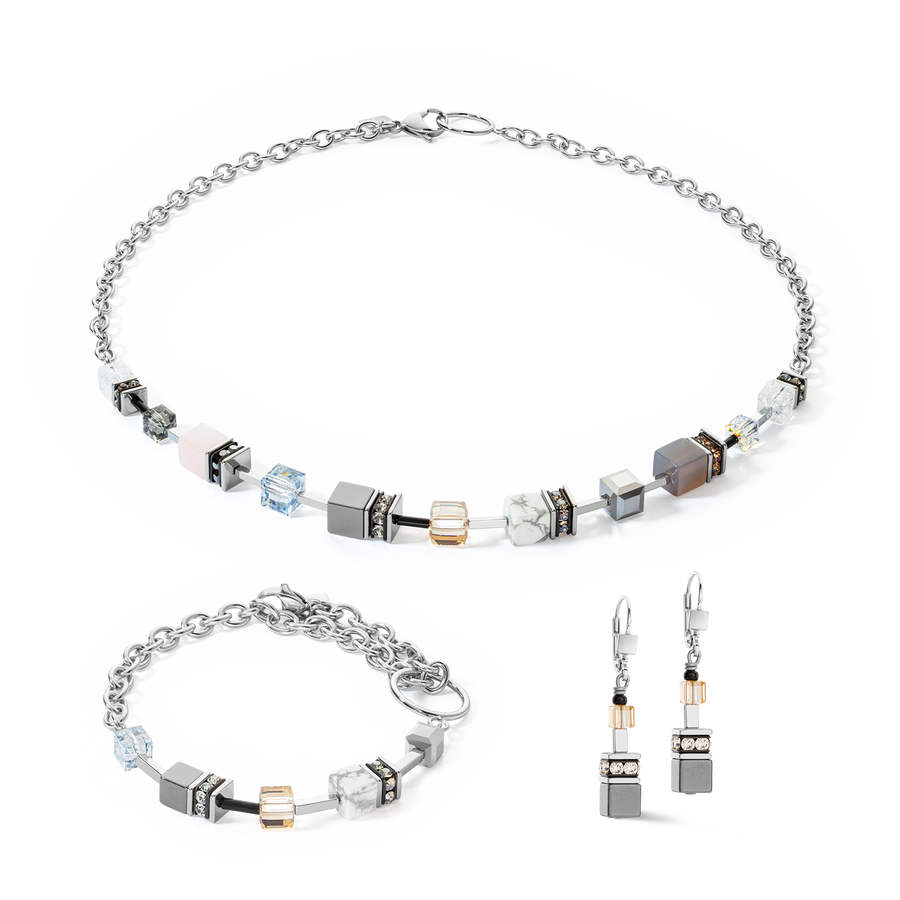 Orecchini GeoCUBE® Iconic Precious Chain grigio-beige