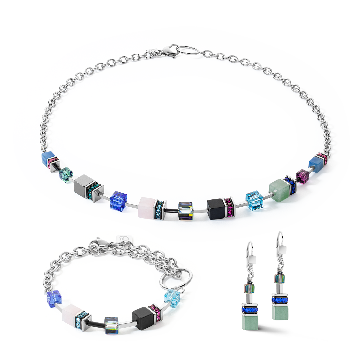 Orecchini GeoCUBE® Iconic Precious Chain argento-multicolor