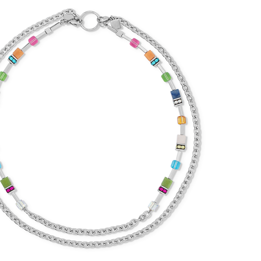 Collana GeoCUBE® Iconic Boho argento-multicolore