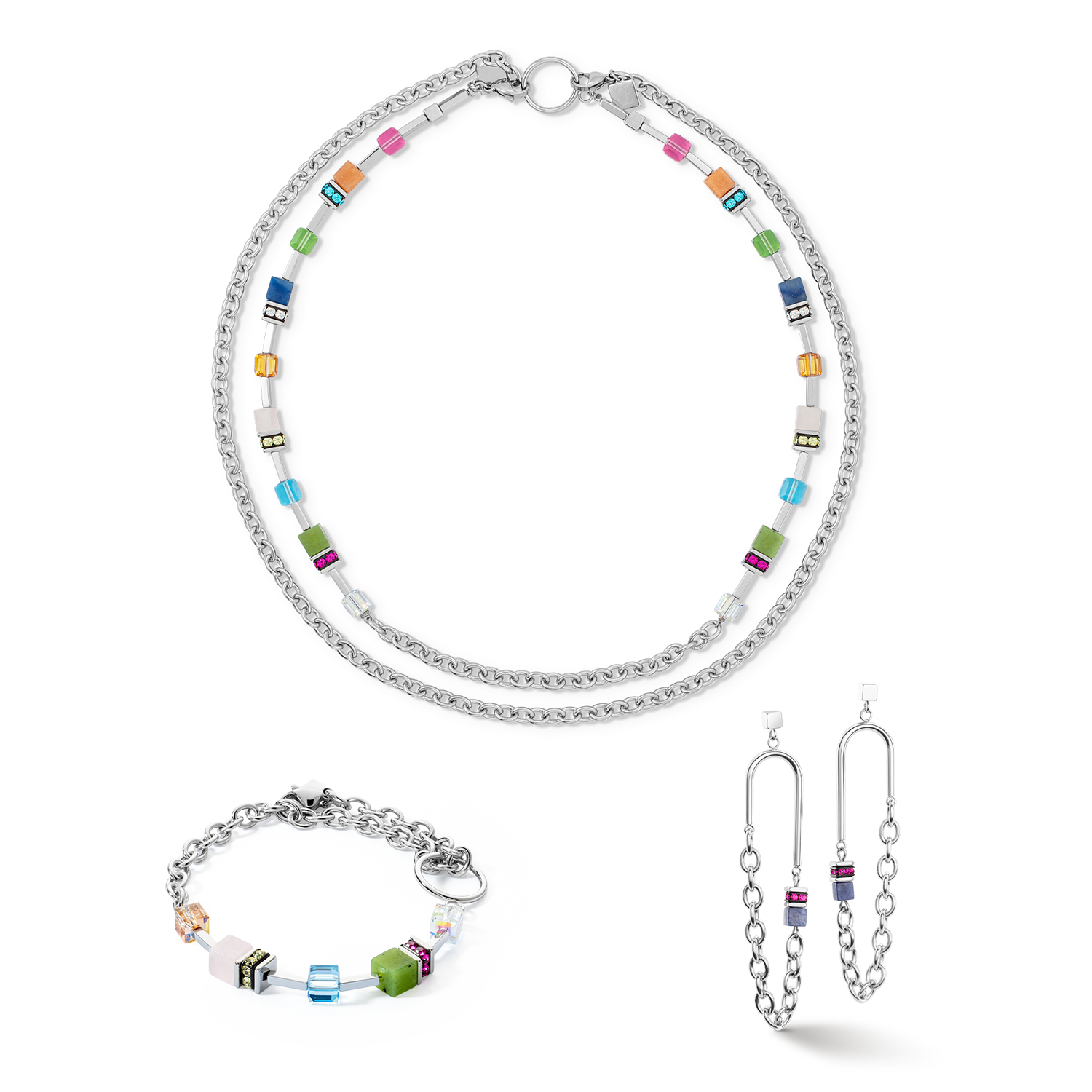 Collana GeoCUBE® Iconic Boho argento-multicolore