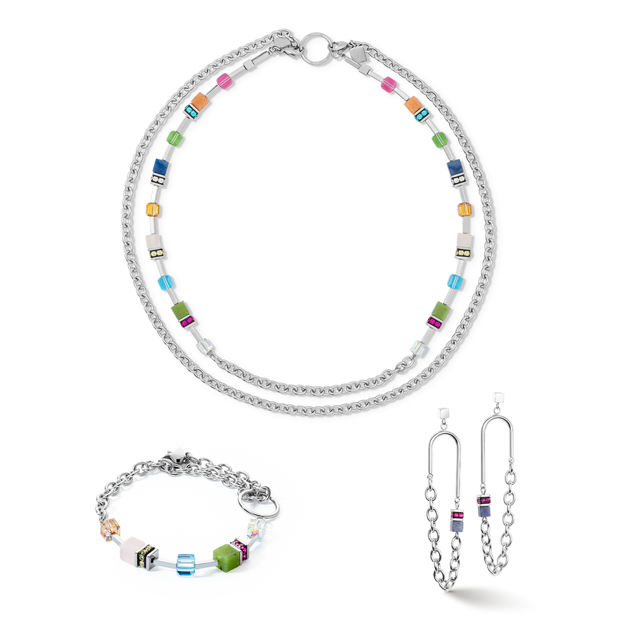Collana GeoCUBE® Iconic Boho argento-multicolore