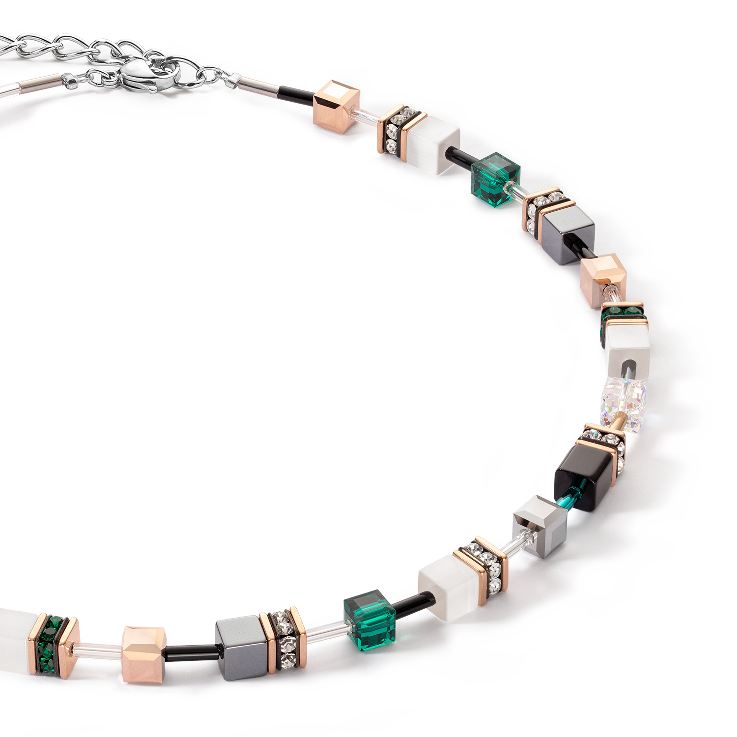 Collana GeoCUBE® Iconic oro rosé bianco e verde scuro