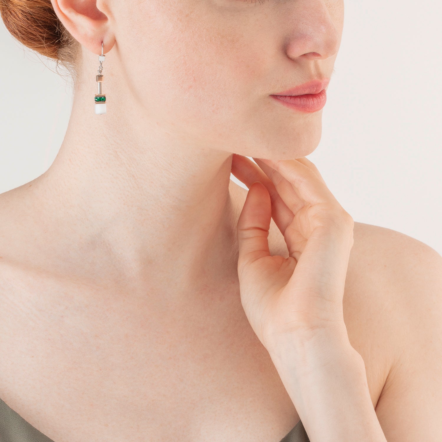 es d'oreille GeoCUBE® Iconic or rose blanc & vert foncé