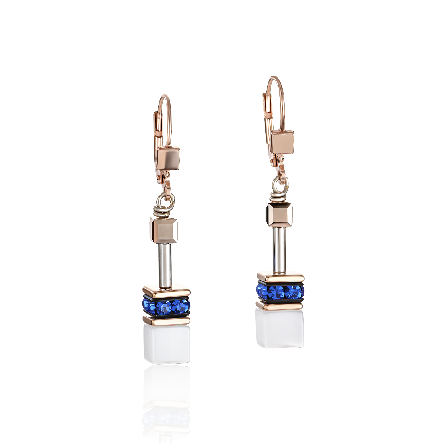 Orecchini GeoCUBE® oro rosé, bianco e blu