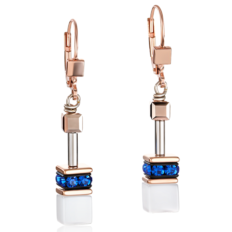 Orecchini GeoCUBE® oro rosé, bianco e blu