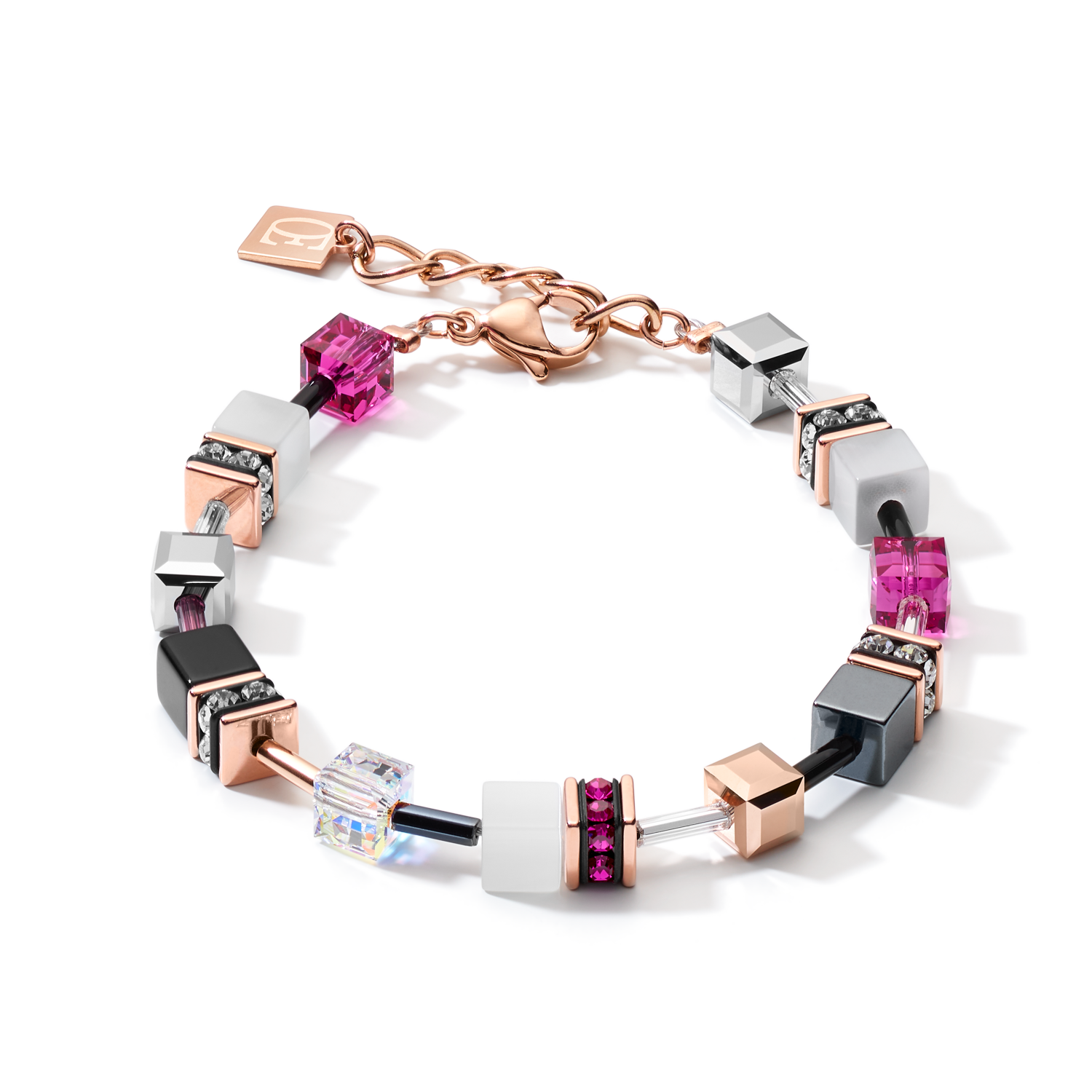 Braccialetto GeoCUBE® oro rosé, bianco e rosa