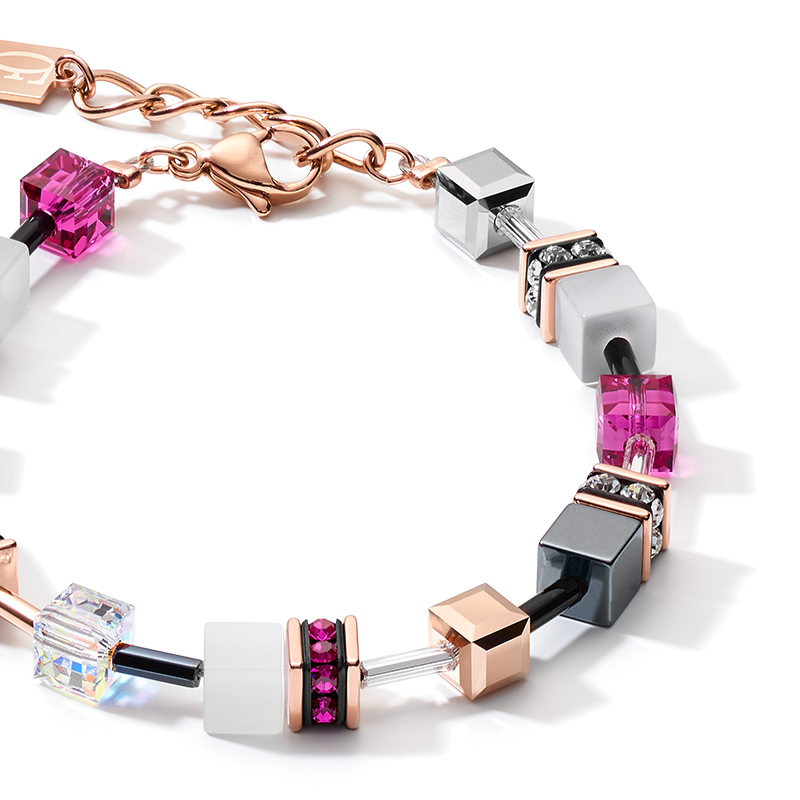 Braccialetto GeoCUBE® oro rosé, bianco e rosa