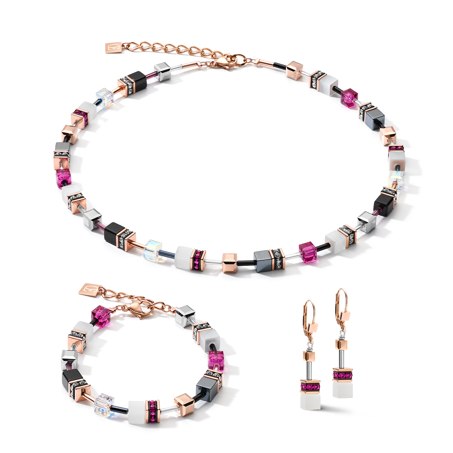 Braccialetto GeoCUBE® oro rosé, bianco e rosa