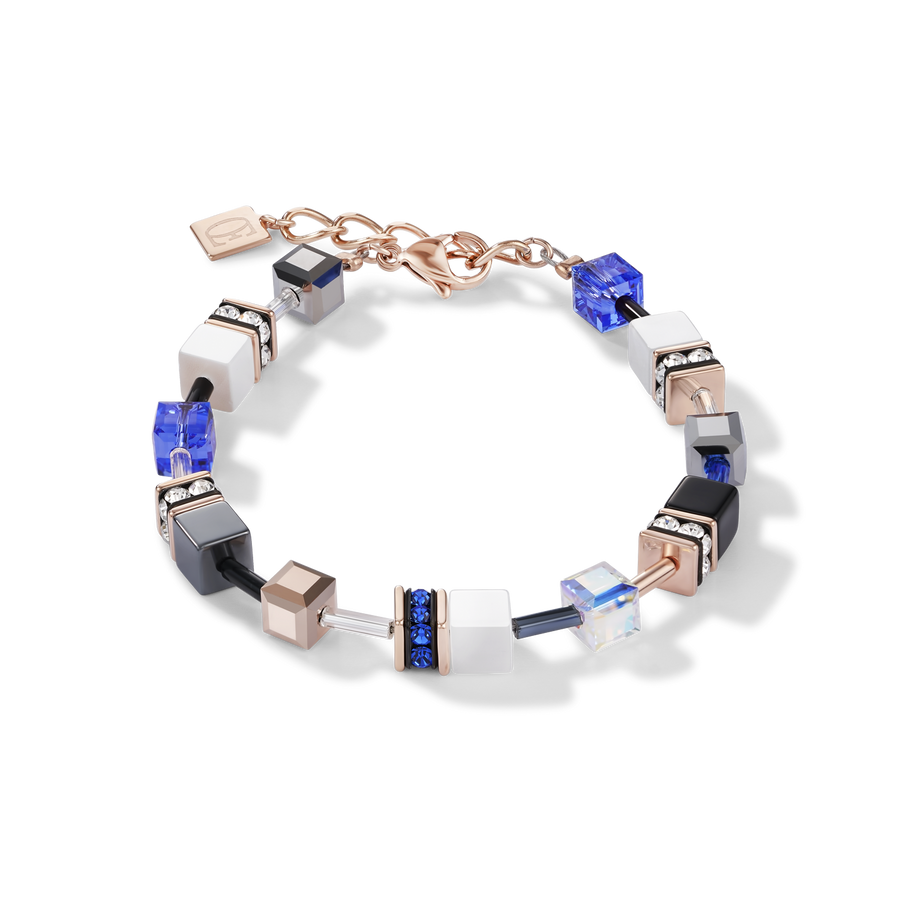 Braccialetto GeoCUBE® oro rosé, bianco e blu