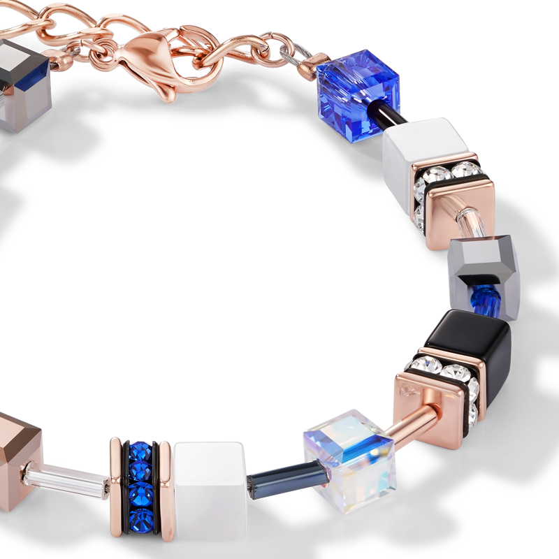 Braccialetto GeoCUBE® oro rosé, bianco e blu