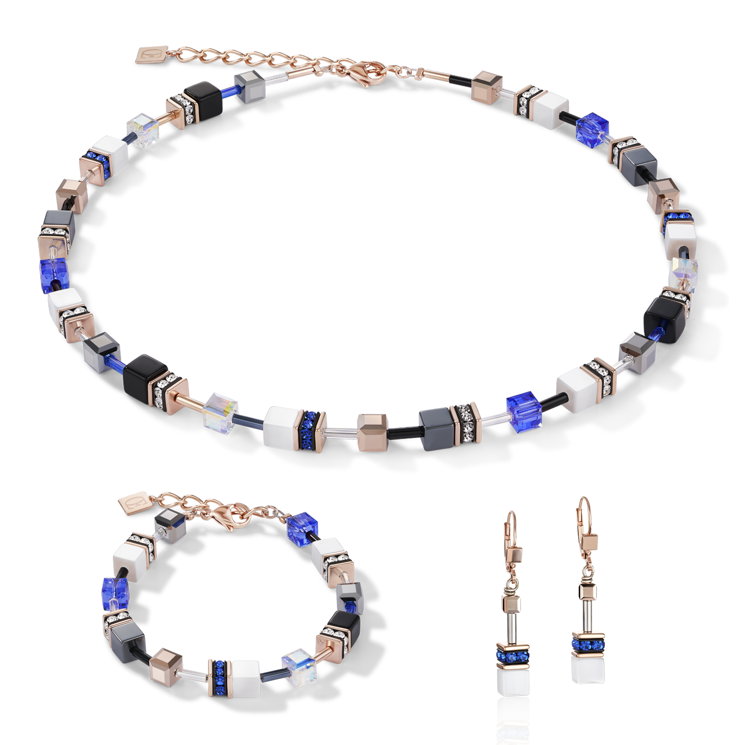 Braccialetto GeoCUBE® oro rosé, bianco e blu