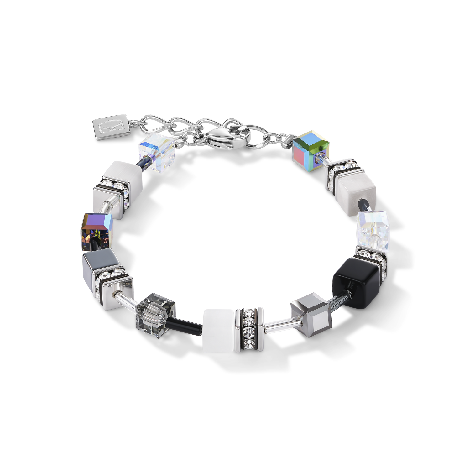 Braccialetto GeoCUBE® nero-bianco-ematite