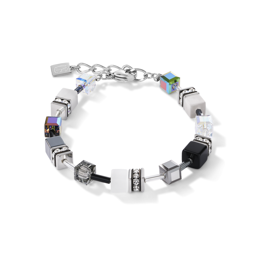 Braccialetto GeoCUBE® nero-bianco-ematite