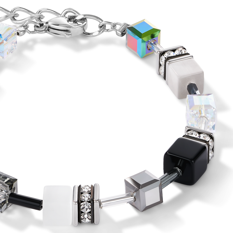 Braccialetto GeoCUBE® nero-bianco-ematite