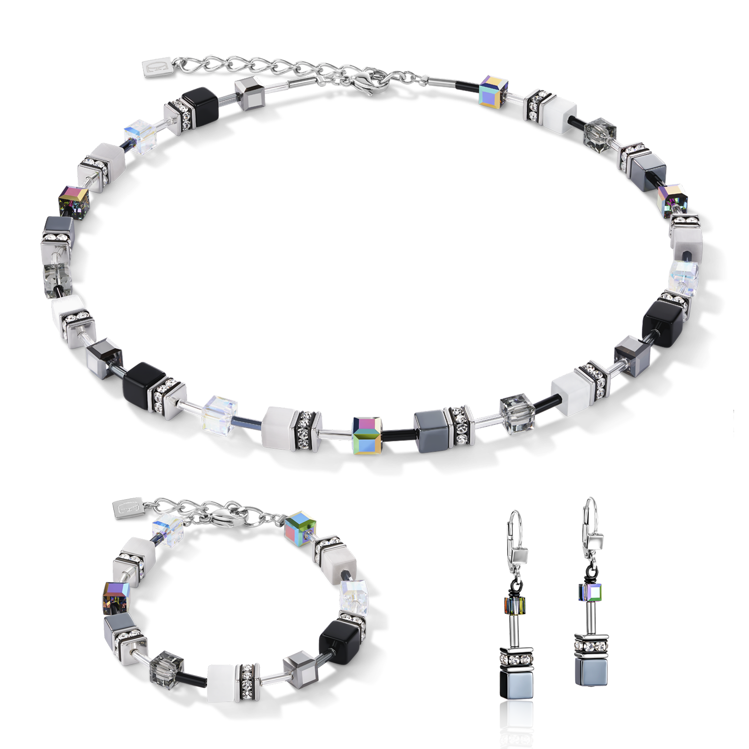 Braccialetto GeoCUBE® nero-bianco-ematite