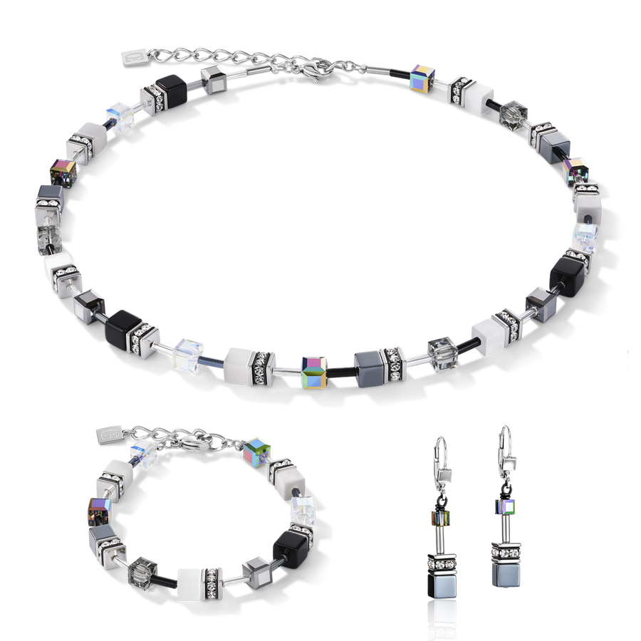 Braccialetto GeoCUBE® nero-bianco-ematite