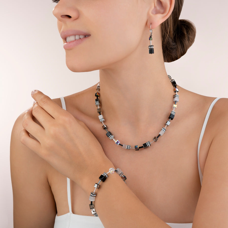 Braccialetto GeoCUBE® nero-bianco-ematite