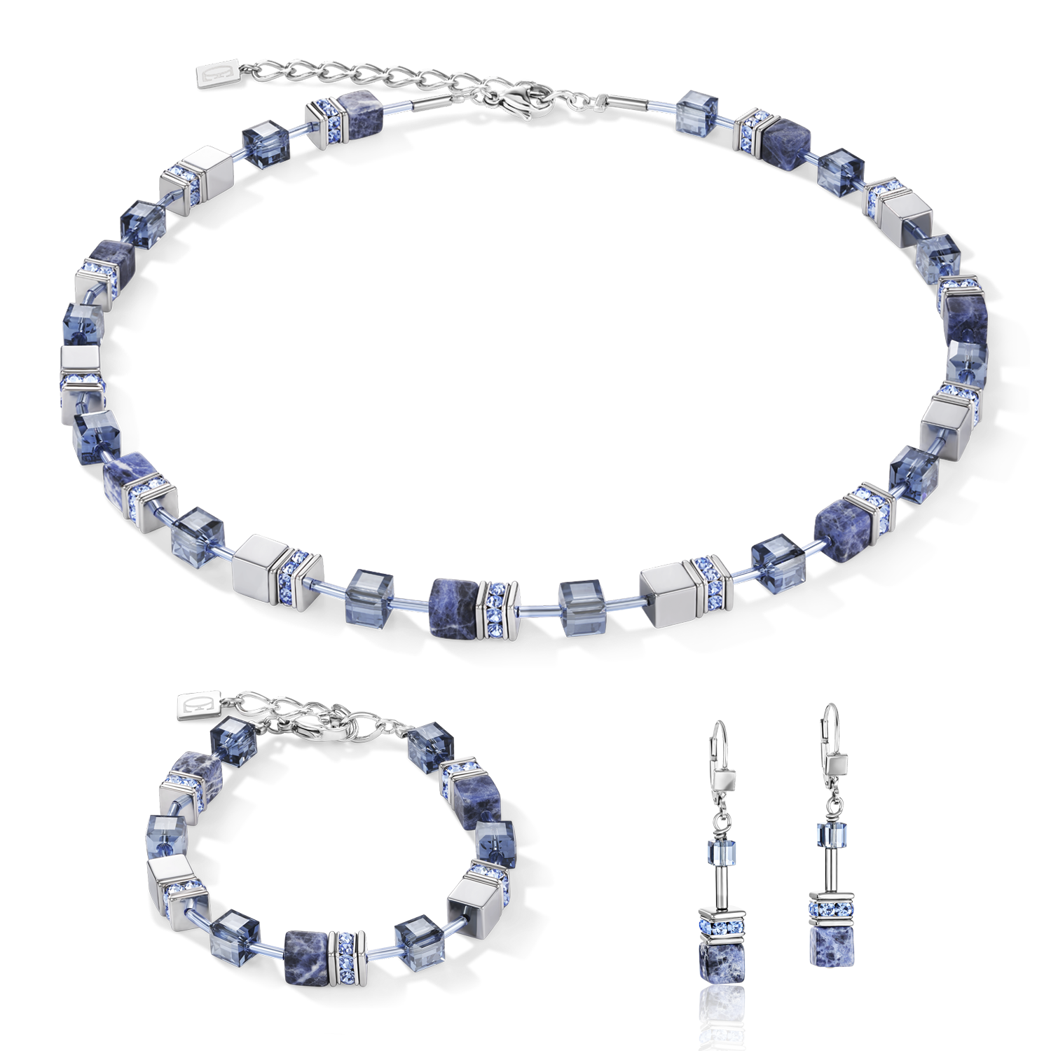 Collana GeoCUBE® sodalita ed ematite blu