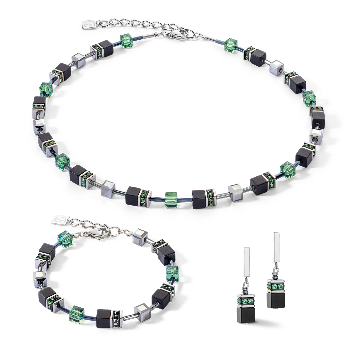 Collana GeoCUBE® Iconic Precious Onyx argento verde-salvia