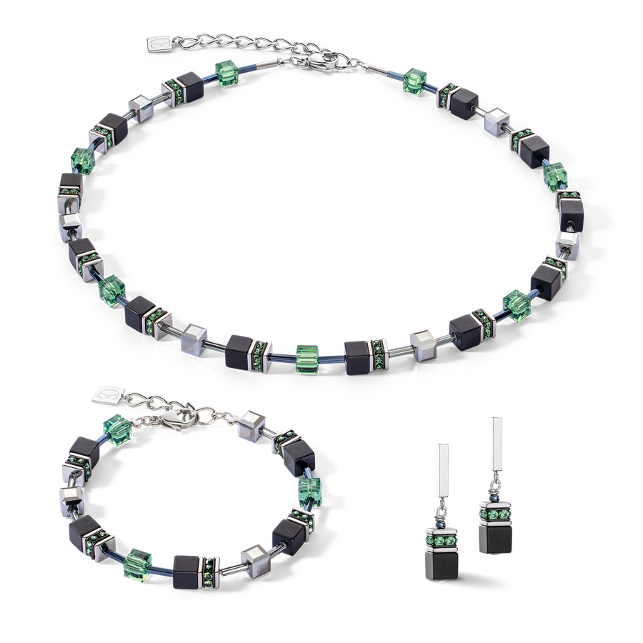 Collana GeoCUBE® Iconic Precious Onyx argento verde-salvia