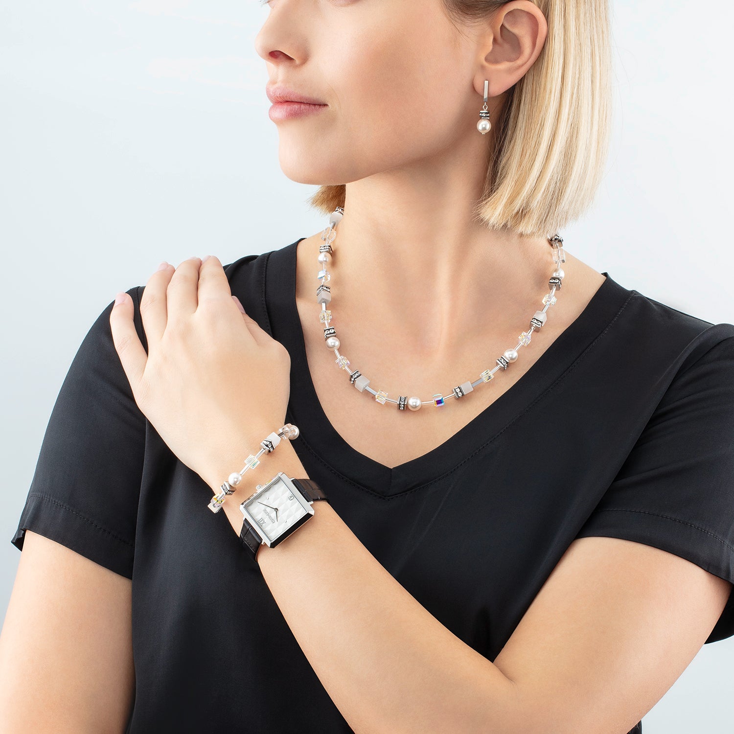 Collana GeoCUBE® Iconic Pearl Mix bianco-argento