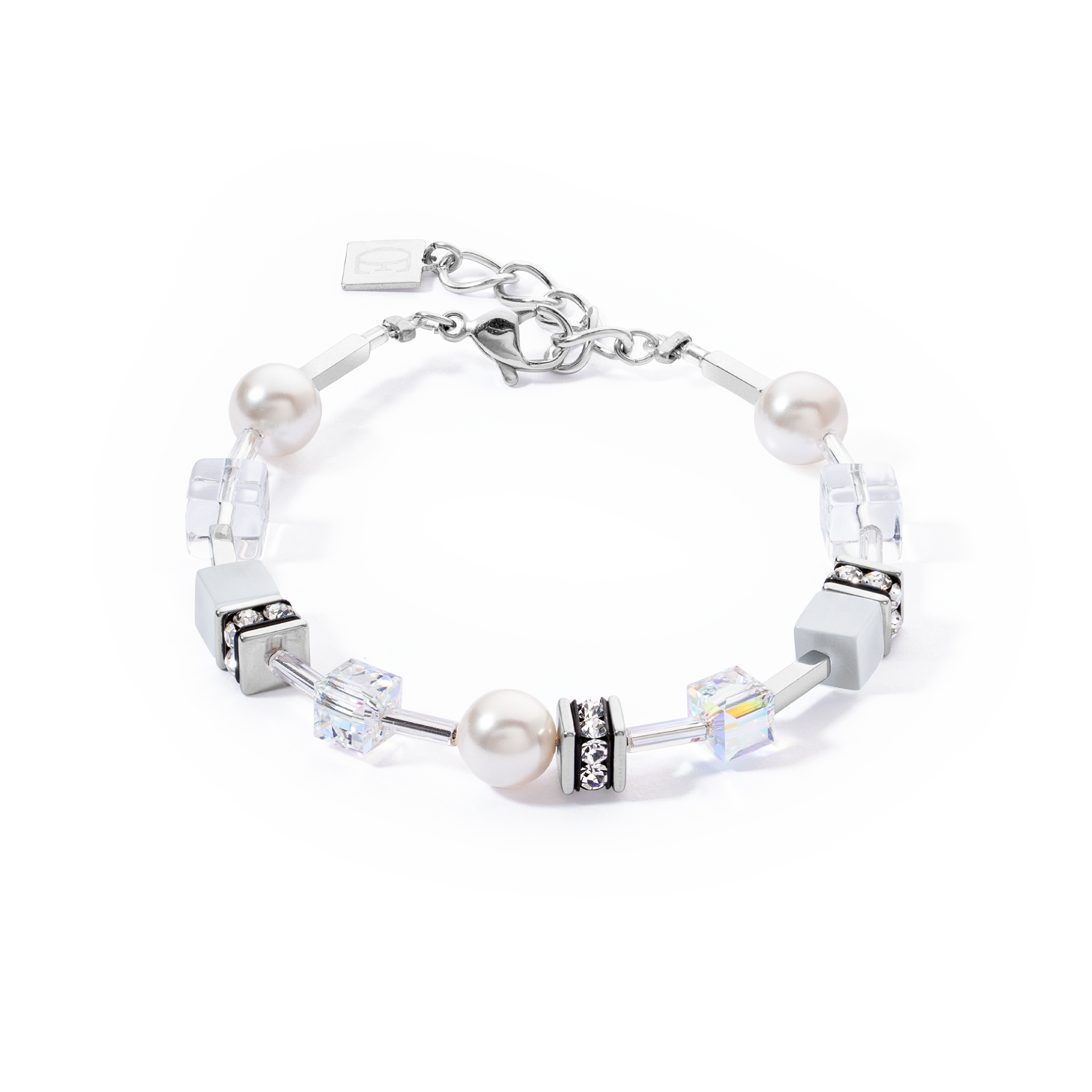 Bracciale GeoCUBE® Iconic Pearl Mix bianco-argento