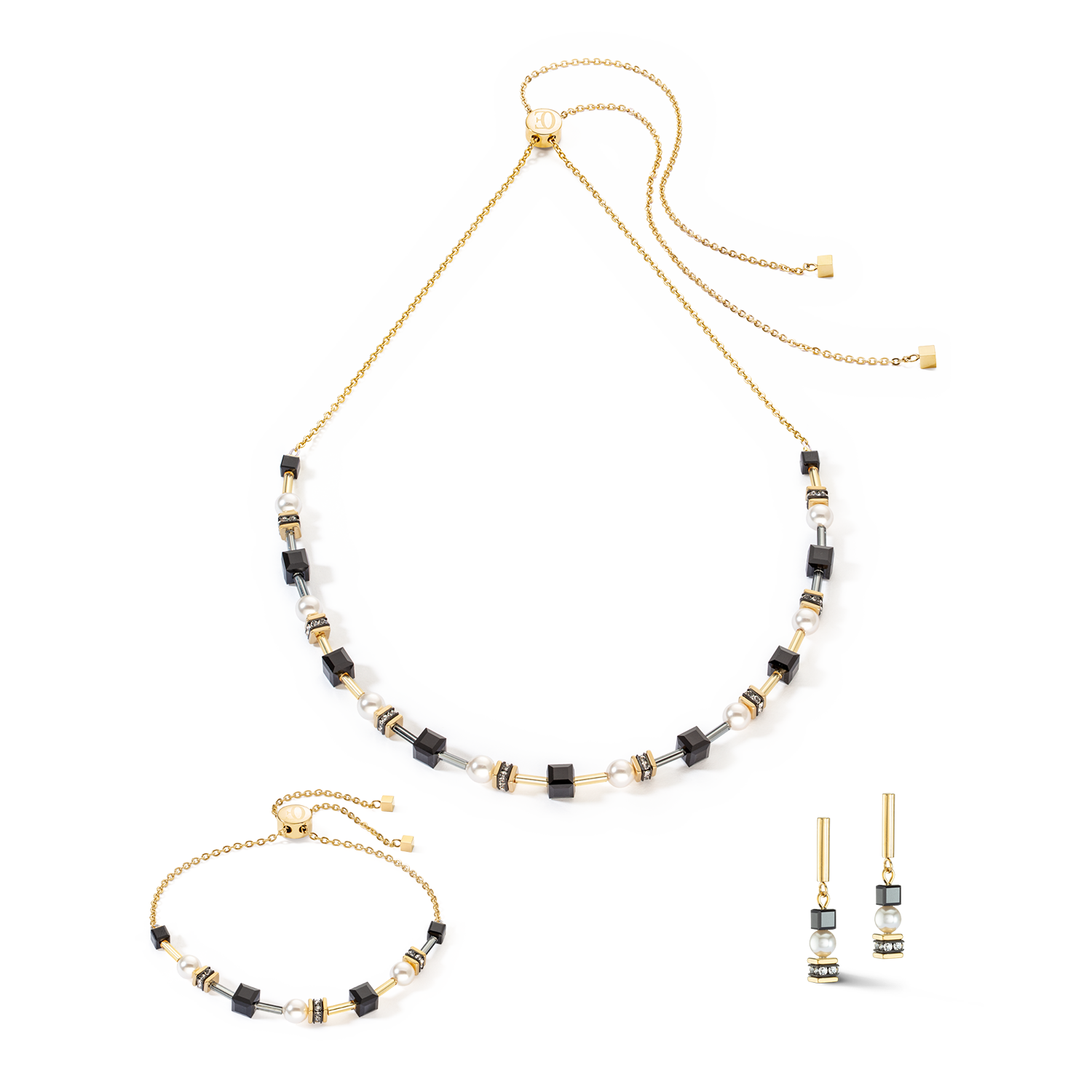 Collana Mysterious Cubes & Pearls oro-nero