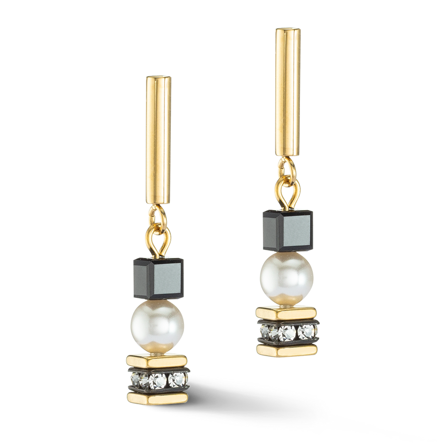 Orecchini Mysterious Cubes & Pearls oro-nero